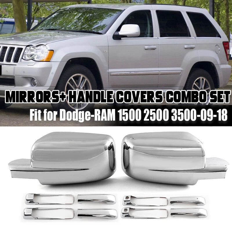 Rearview Mirror Cap & Door Handle Cover for Dodge Ram, Grand Cherokee (2005-2018)