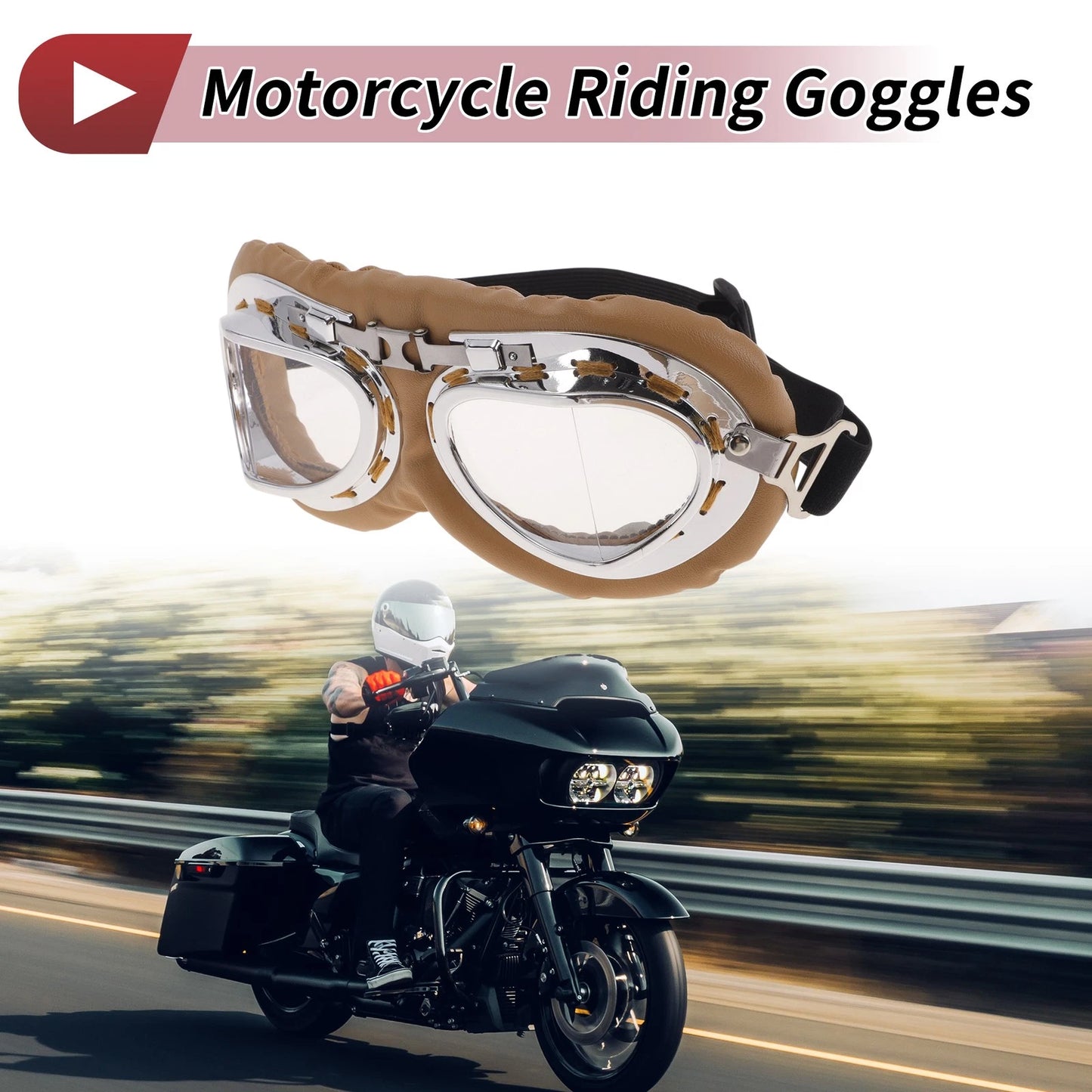 Motorcycle Riding Goggles Clear Lens Brown Frame PU Sponge for Make Model