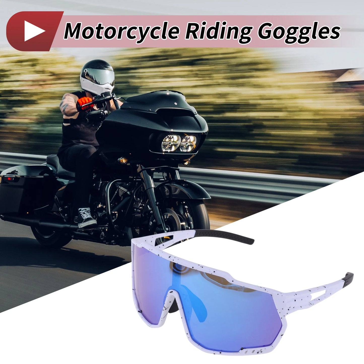 1 x Motorcycle Riding Goggles Blue White with Black Spots Tri-Acetyl Cellulos