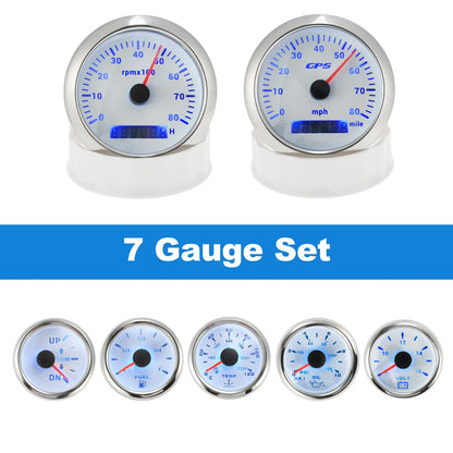 Boat 7 Gauge GPS Speedometer Tacho Fuel/Temp/Oil/Volt/Trim for Marine Car