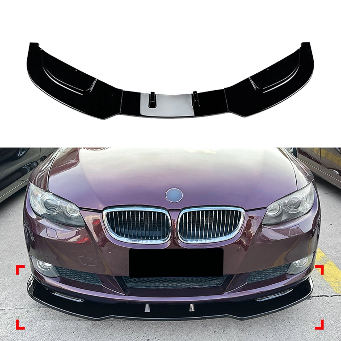 3 x Front Bumper Spoiler Lip for BMW 3 Series E92 E93 (2006-2013) Gloss Black