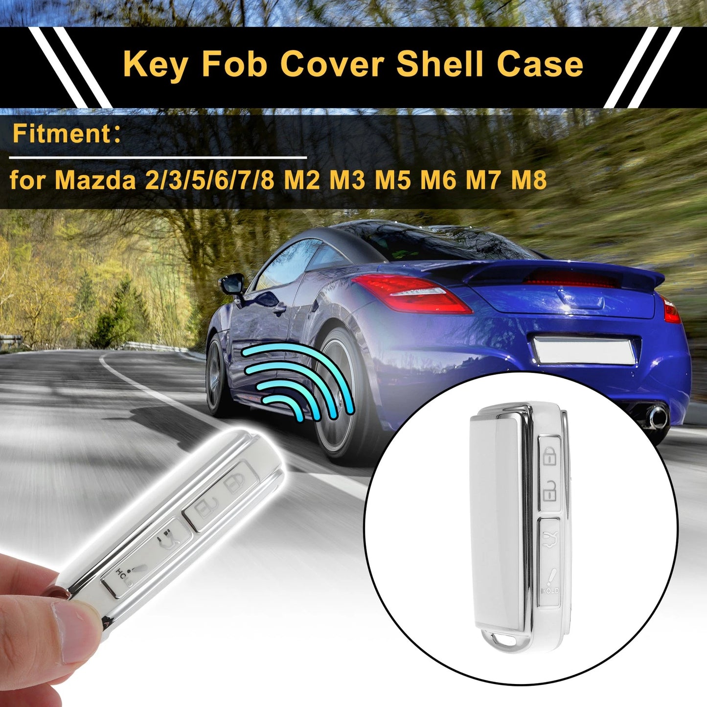 White & Silver TPU Silicone Car Key Case for Mazda 2/3/5/6