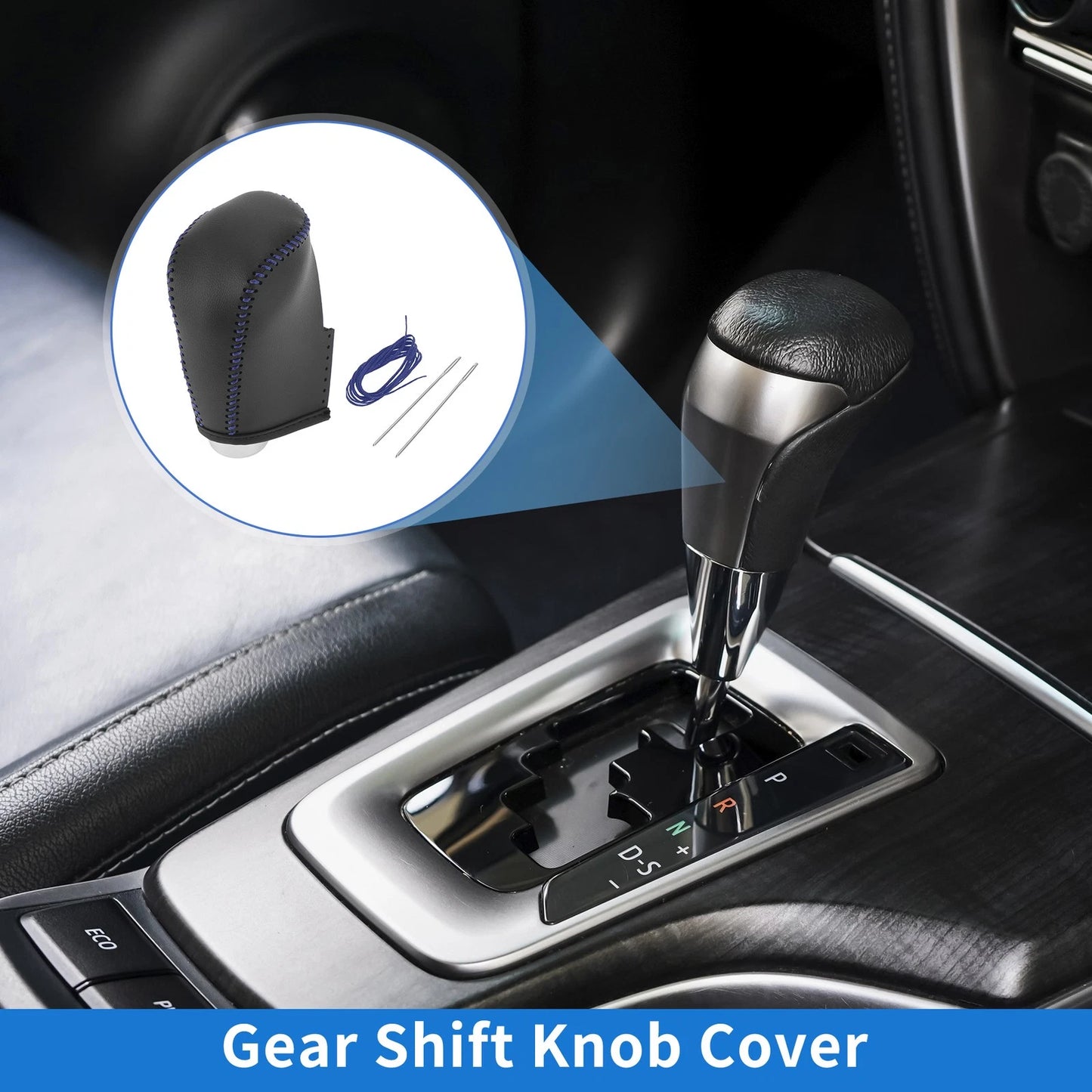 Car Gear Shift Knob Cover for Nissan Altima (2019-2024) Black Blue Faux Leather