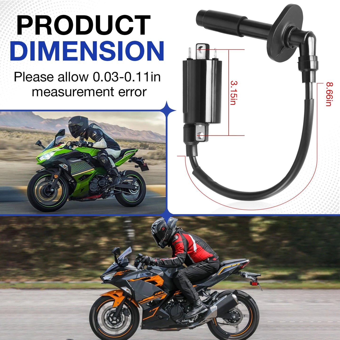 Ignition Coil & Spark Plug Cap for Kawasaki Ninja 250R EX250F (1988–2007)