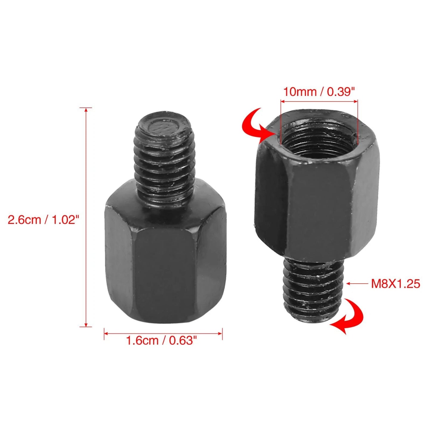 5pcs 10mm LH to 8mm RH Black Motorcycle Rearview Mirrors Adapter Bolt Screw