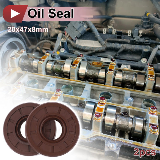 Oil Seal 20x47x8mm 2 x Seal Ring Rotary Shaft FKM Brown