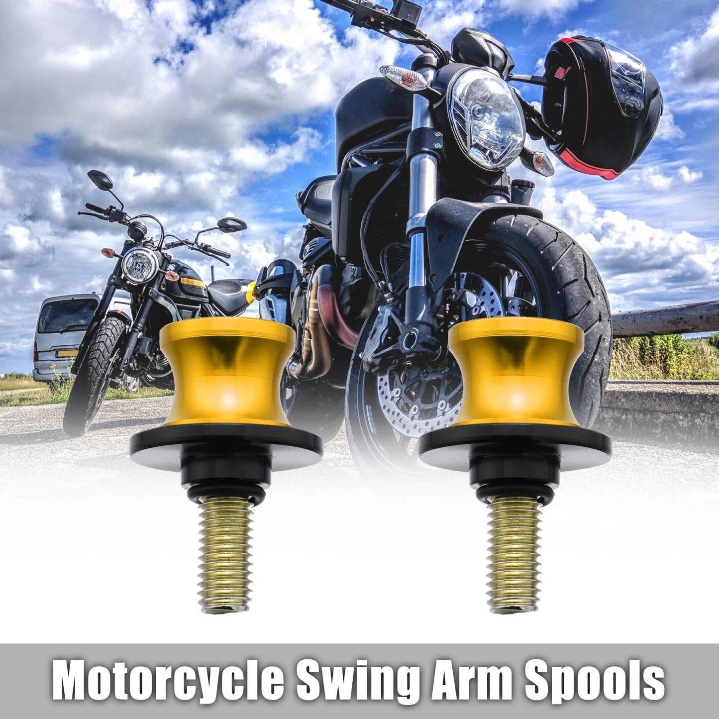 2 x 10mm Swing Arm Spool Rear Stand for Motorcycle Gold Tone