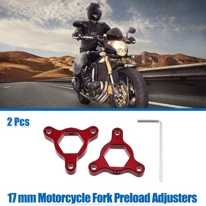 2 x 17mm Fork Preload Adjusters Aluminum Alloy Red for Motorcycle