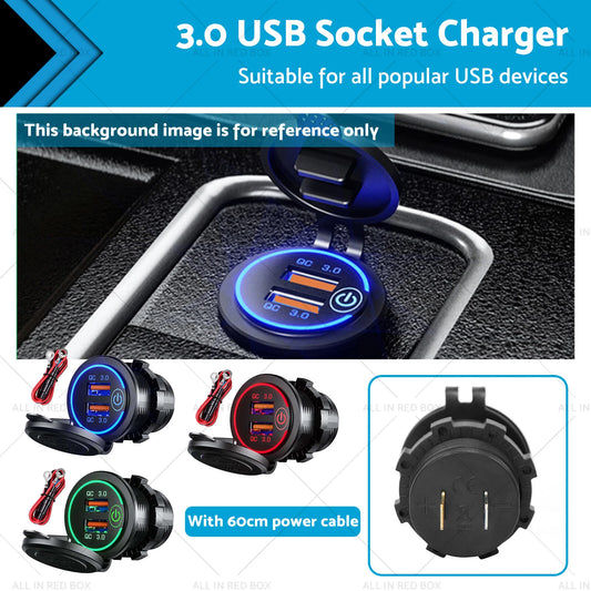 12V Fast Charger Power Adapter Dual QC3.0 USB Ports for Car Cigarette Lighter