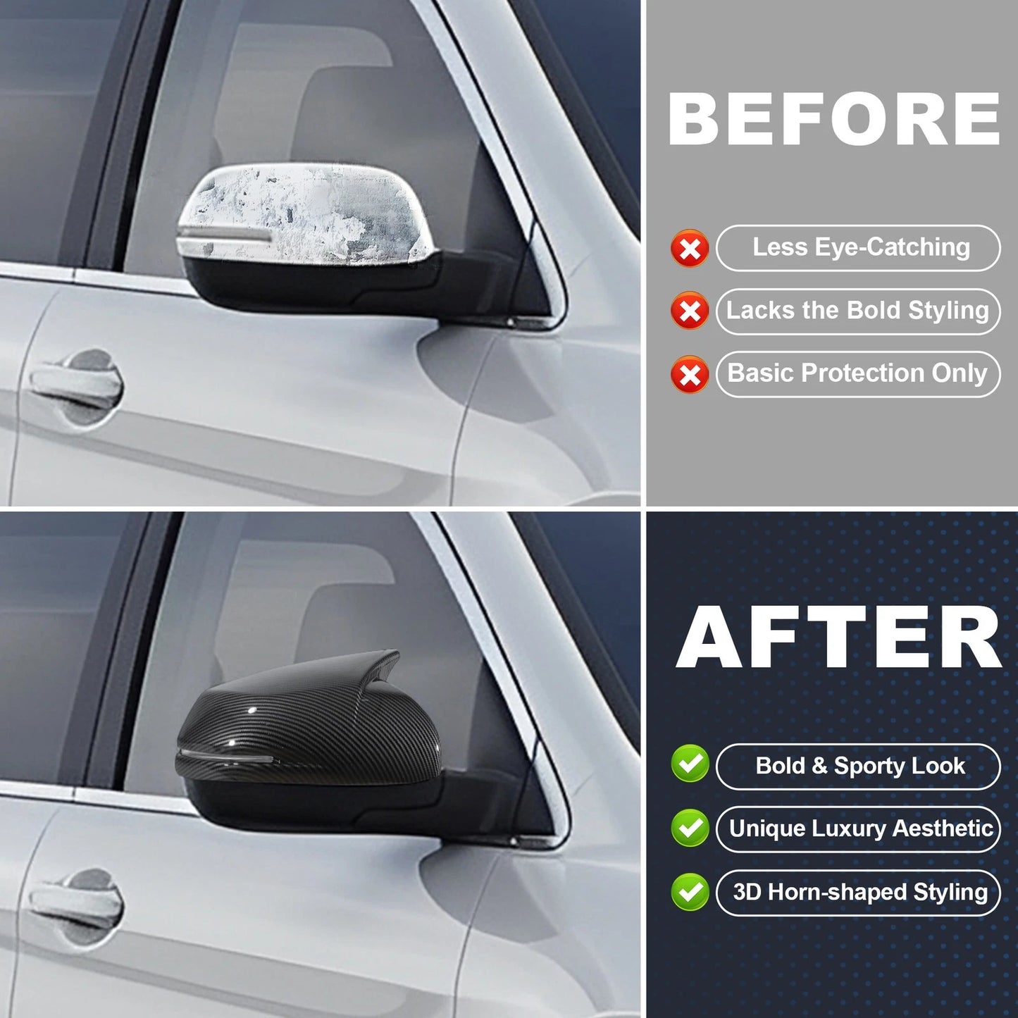 Left Right Ox Horn Rear View Mirror Covers for Honda CR-V (2017-2022)