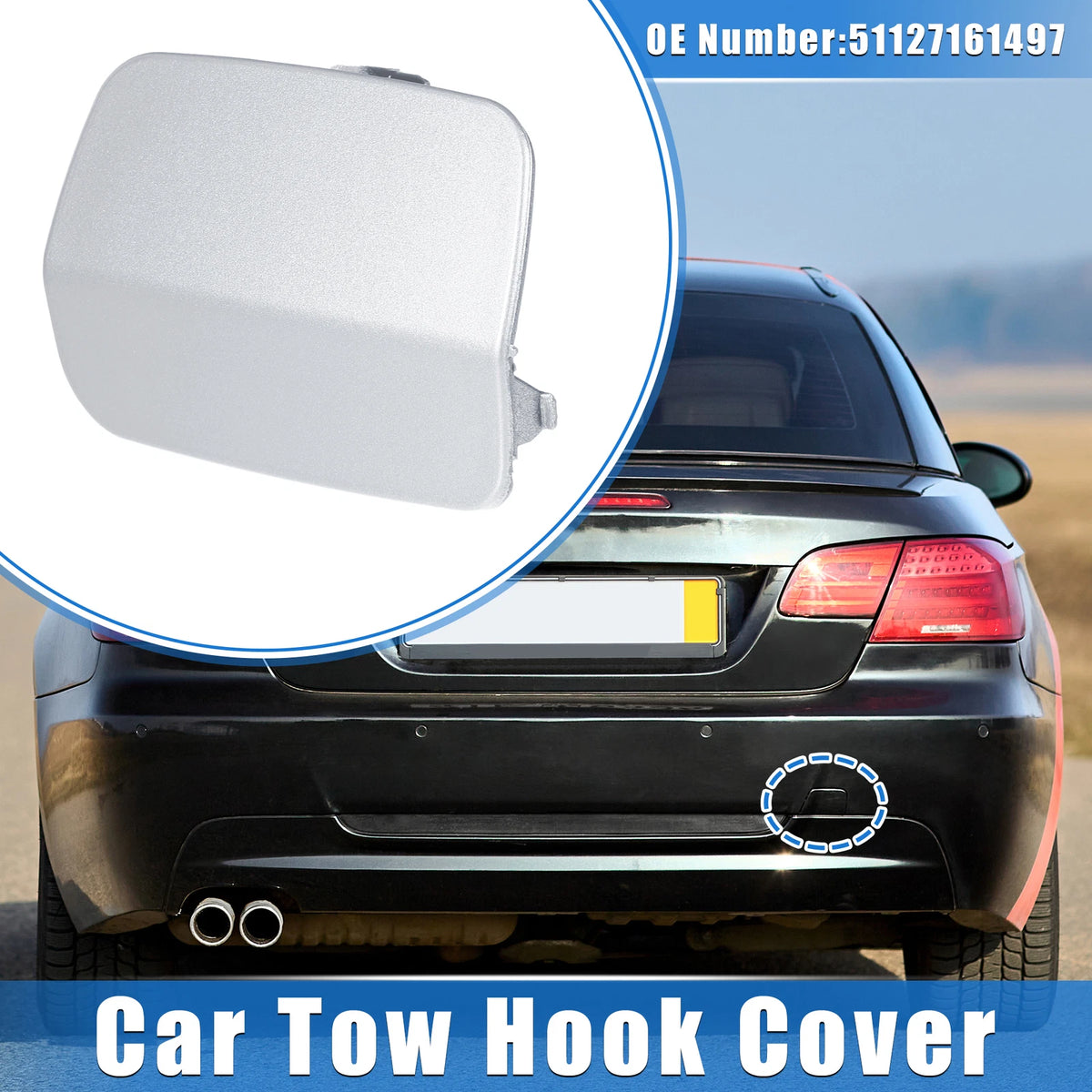 Tow Hook Eye Hole Cover for BMW 3-Series 2007-2010 Silver Tone Rear Right