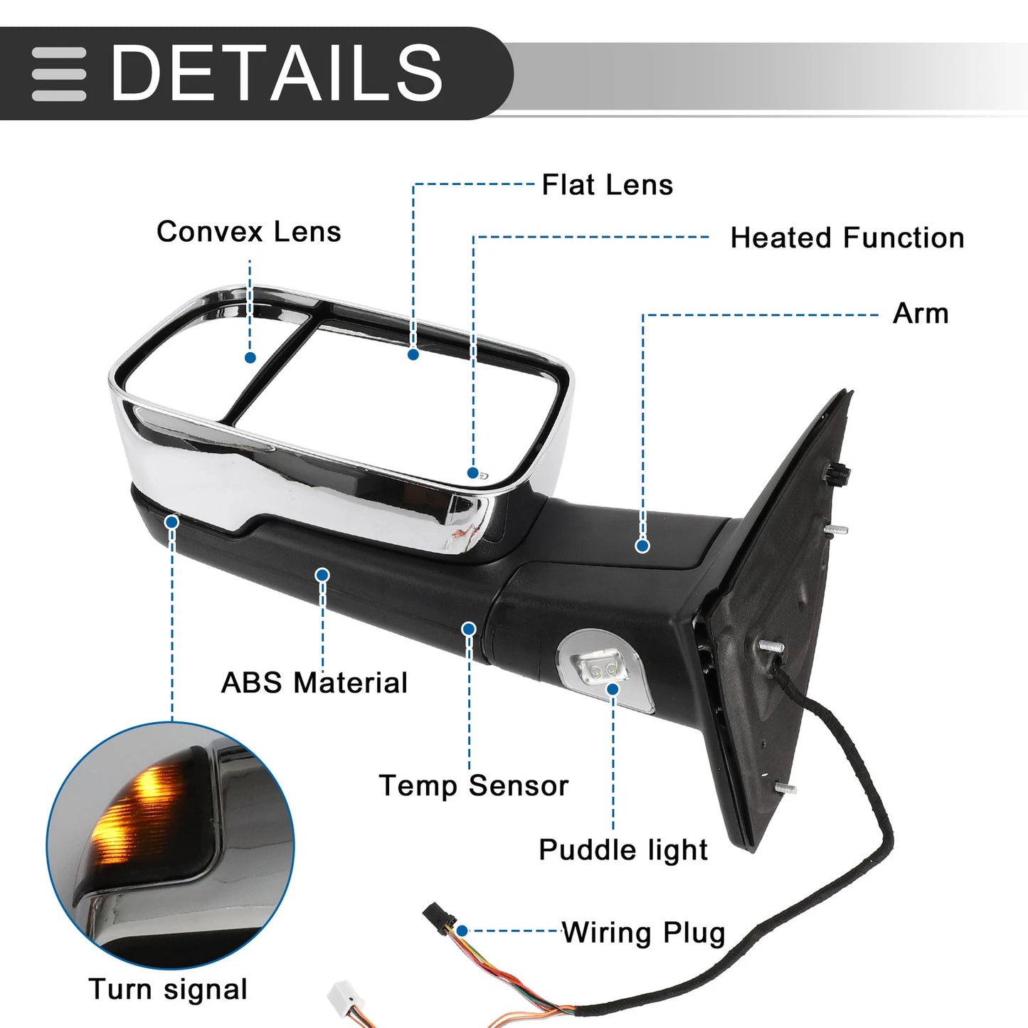 Tow Mirrors for Dodge Ram 1500 with Turn Signal Light Silver Tone 2 x  (2009-2018)