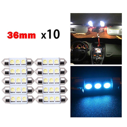 10PC Ice Blue LED Interior Light Bulbs Kit for Car Trunk Dome License Plate