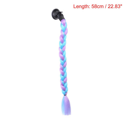 Helmet Decor Pigtail Gradient Braid with Suction Cup Purple Blue for Motorcycle