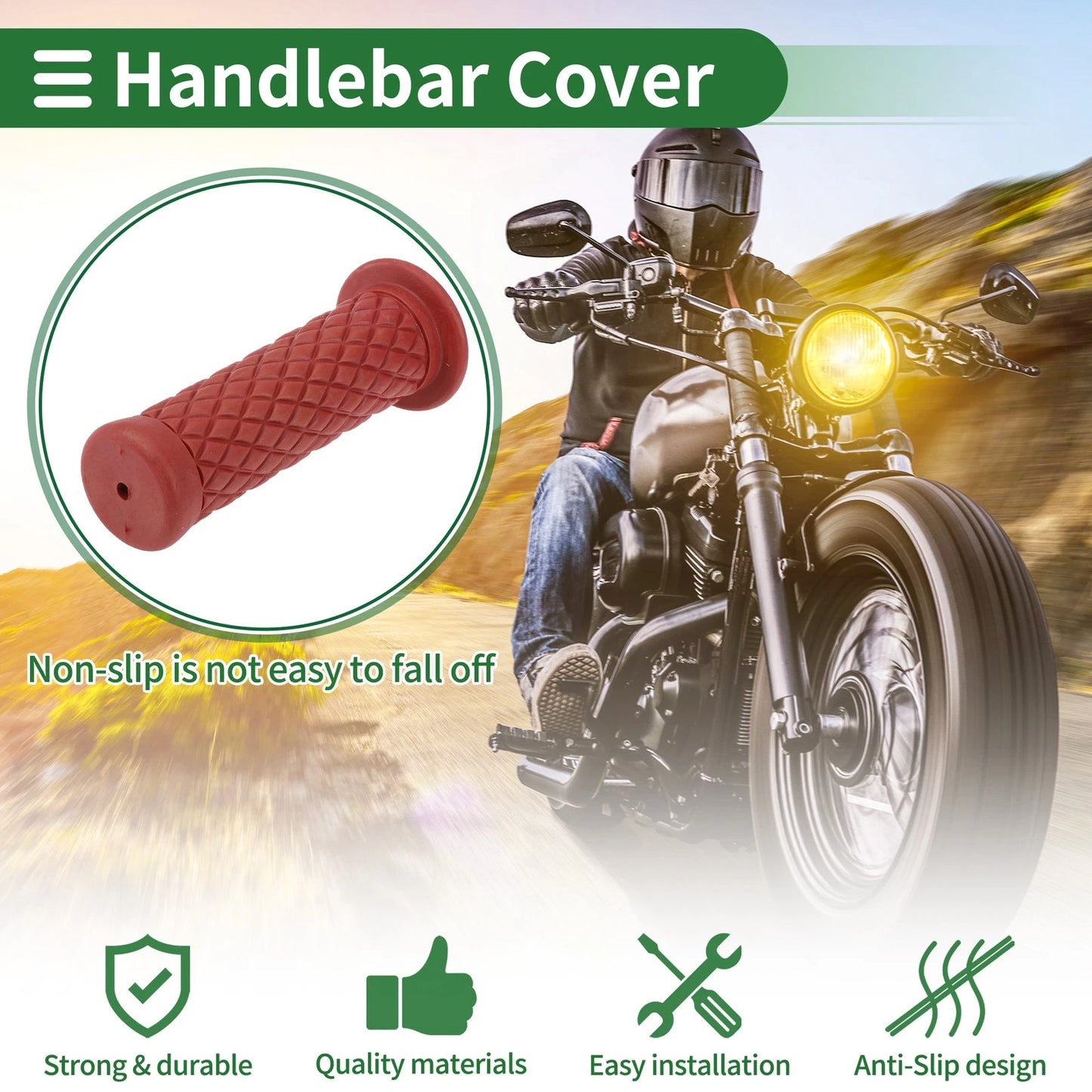1x 25mm Motorcycle Hand Grips Cover Handlebar Hand Grips TPU Dark Red