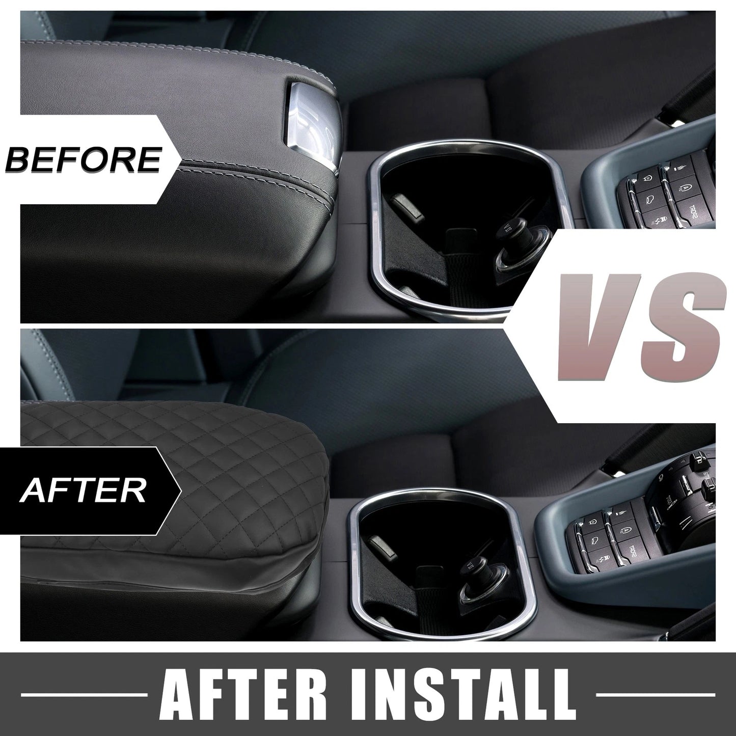 Center Console Armrest Cover for Toyota RAV4 2019-2023 Faux Leather Black