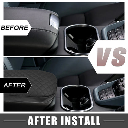Center Console Armrest Cover for Toyota RAV4 2019-2023 Faux Leather Black
