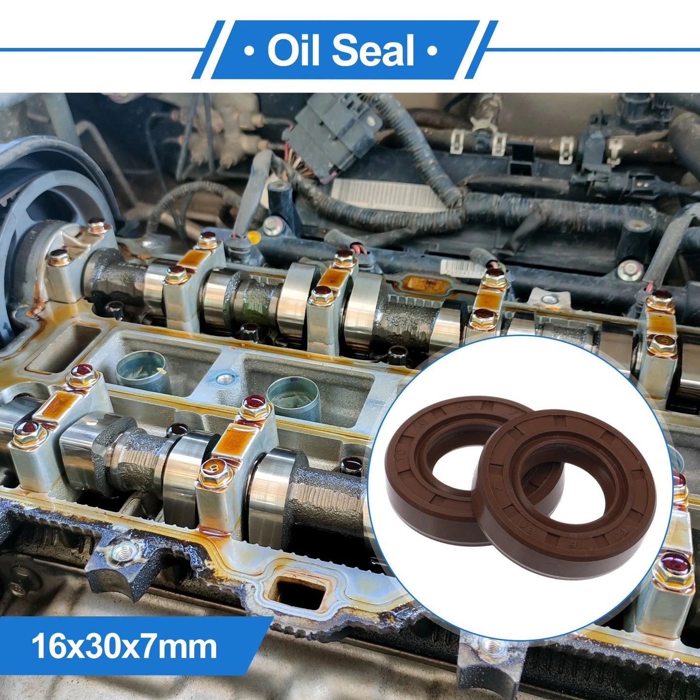 Oil Seal 16x30x7mm 2 x Seal Ring Rotary Shaft Seal FKM Rubber for Make Model