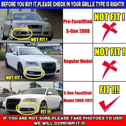 2 x Front Bumper Fog Light Grille Covers for Audi A6 C6 S-line (2005-2011)