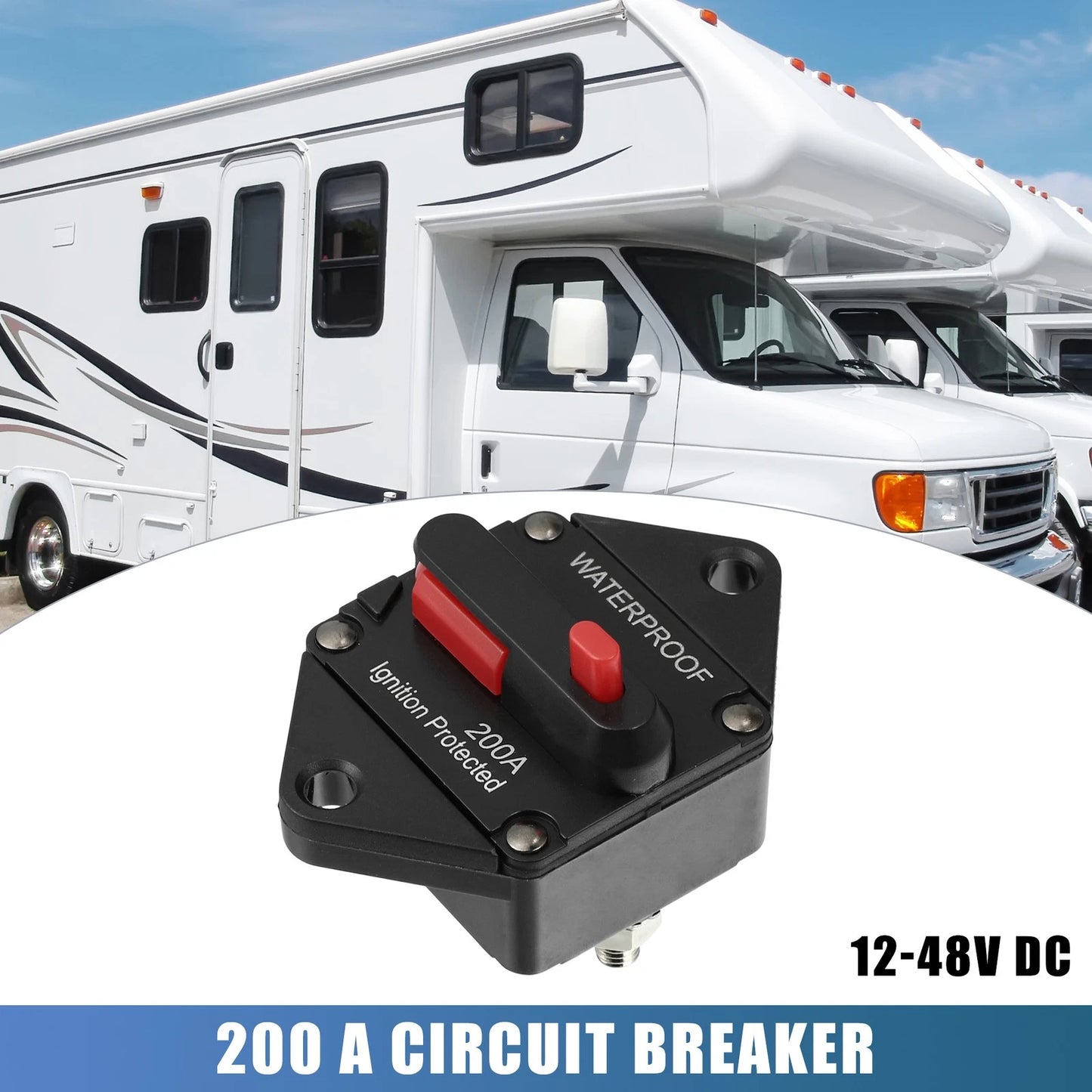 Waterproof 200A Circuit Breaker 12V-48VDC for Automotive RV Marine