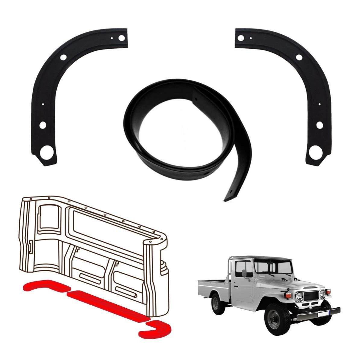 Spacer Cab Rear Panel Rubber Fits Toyota Land Cruiser HJ FJ45 Pickup 1975-84 ADE