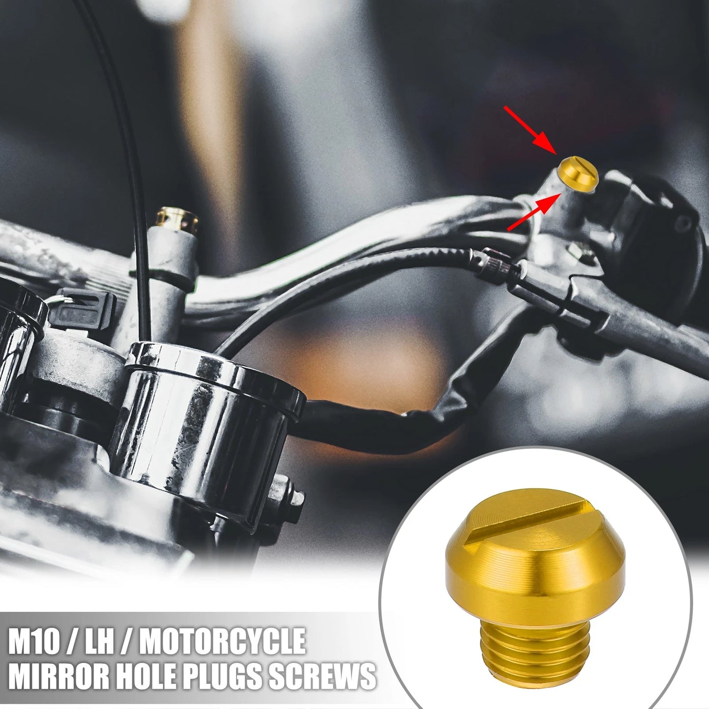 M10 Mirror Hole Screws Mirrors Caps Negative Gold Tone for Universal Motorcycle