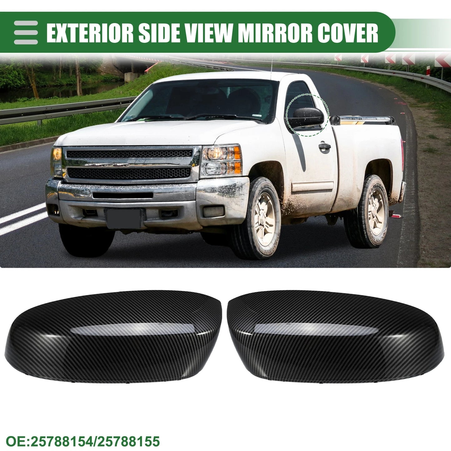 Pair Left Right Rearview Mirror Covers for Chevrolet Silverado 1500 Black