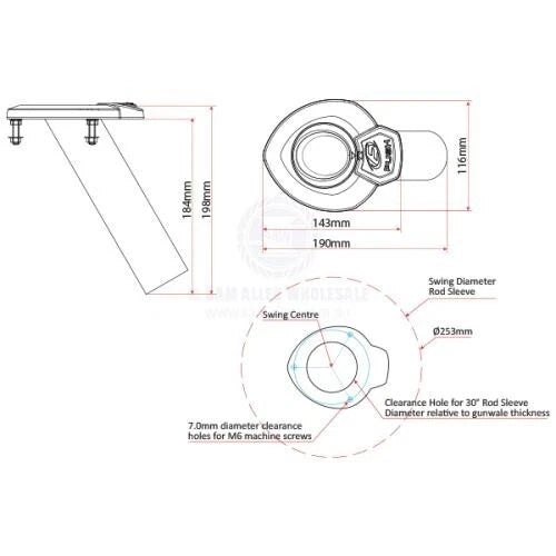 Rod Holder Streamline Series Rotating 30° 316G S/S Flush Mount