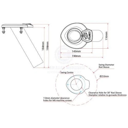 Rod Holder Streamline Series Rotating 30° 316G S/S Flush Mount