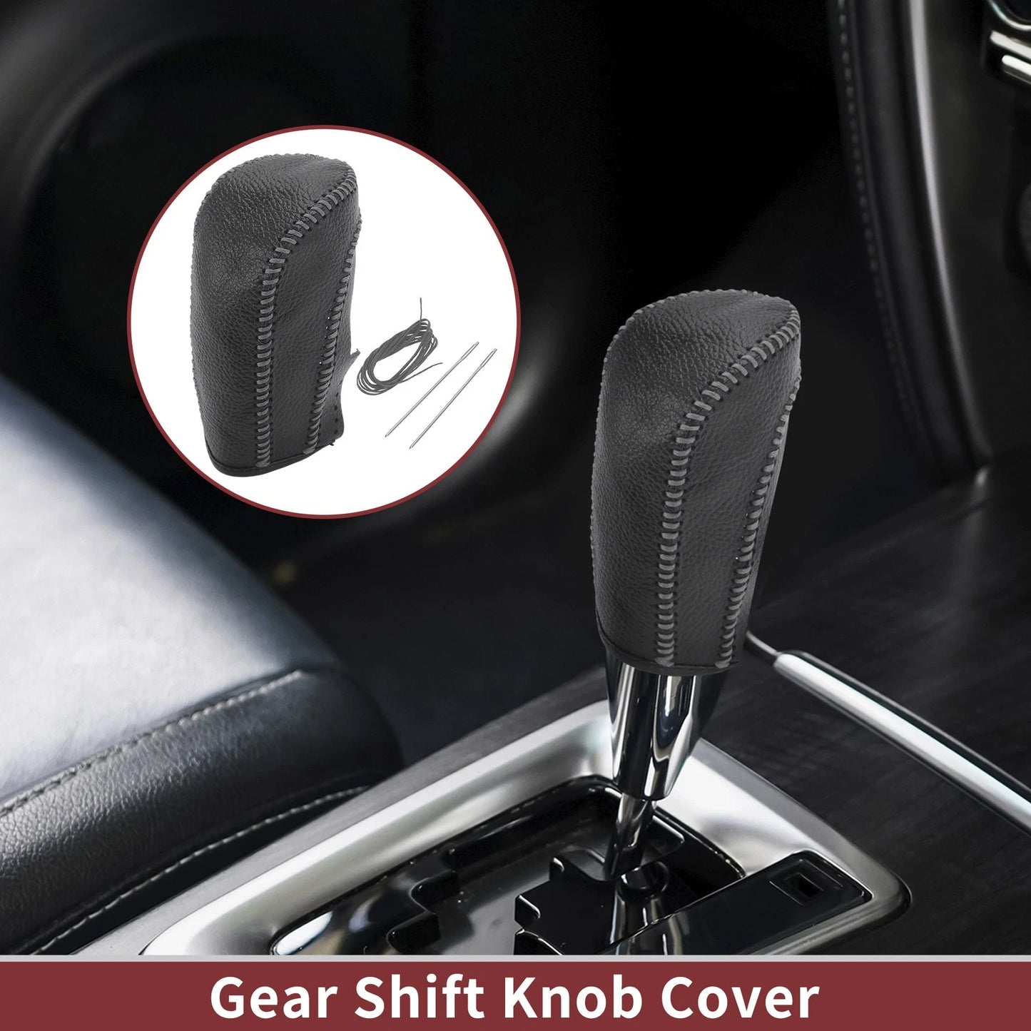 Car Gear Shift Knob Cover for Ford Fiesta (2009-2012) Black Gray Faux Leather