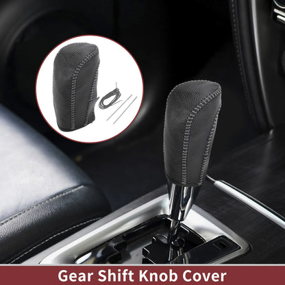 Car Gear Shift Knob Cover for Ford Fiesta (2009-2012) Black Gray Faux Leather