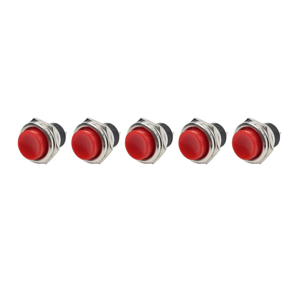 5 x 16mm Red Round Cap Push Button Switch for AC 125V 3A