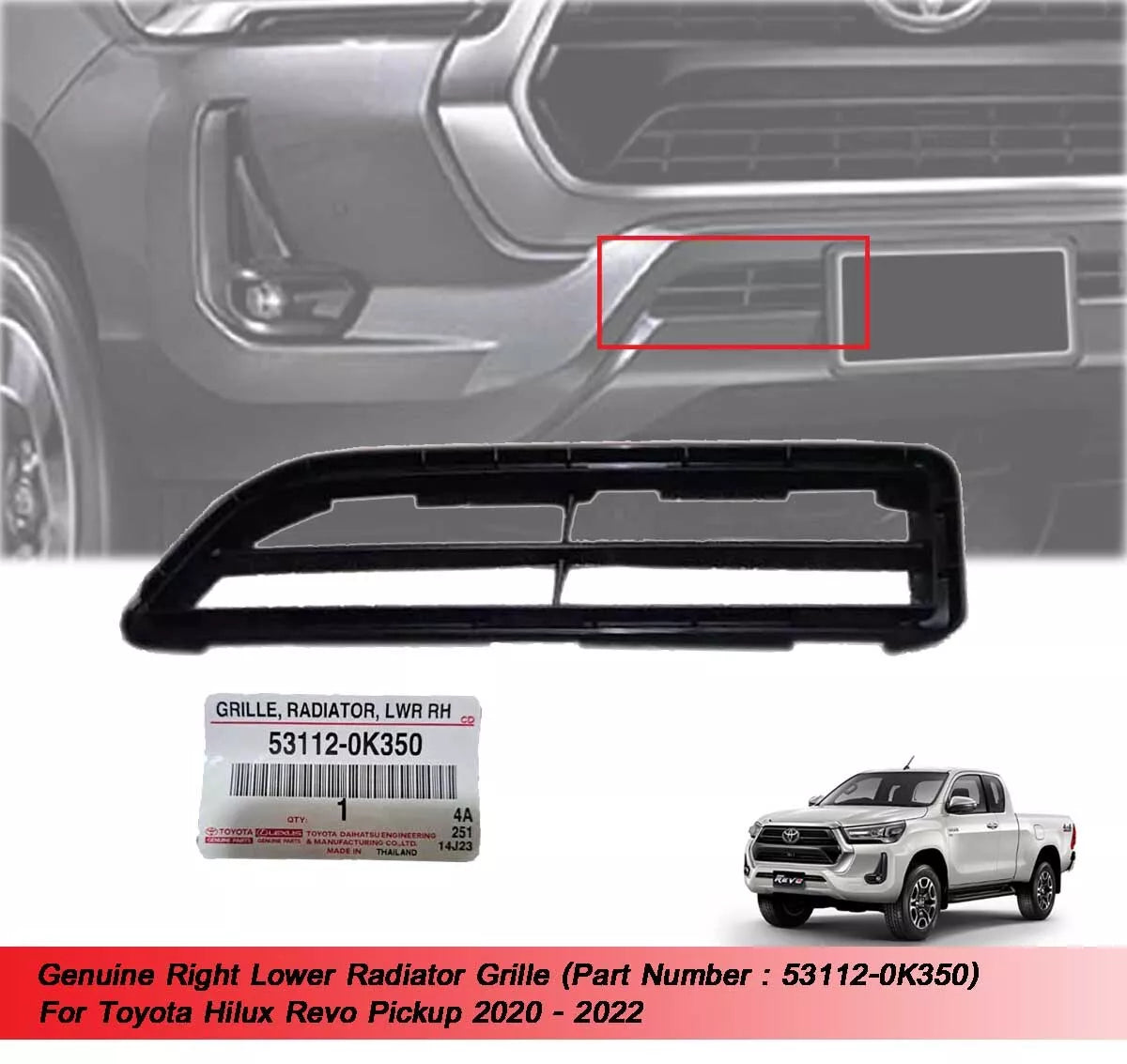 Lower Radiator Grille for Toyota Hilux 1kd(2020-2022)
