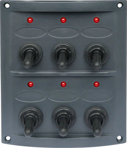 Boat Caravan Switch Panel 12V LED 6 Gang Dark Grey Waterproof Red Lights