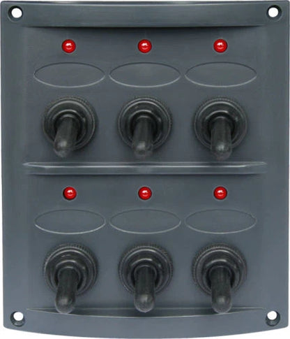 Boat Caravan Switch Panel 12V LED 6 Gang Dark Grey Waterproof Red Lights