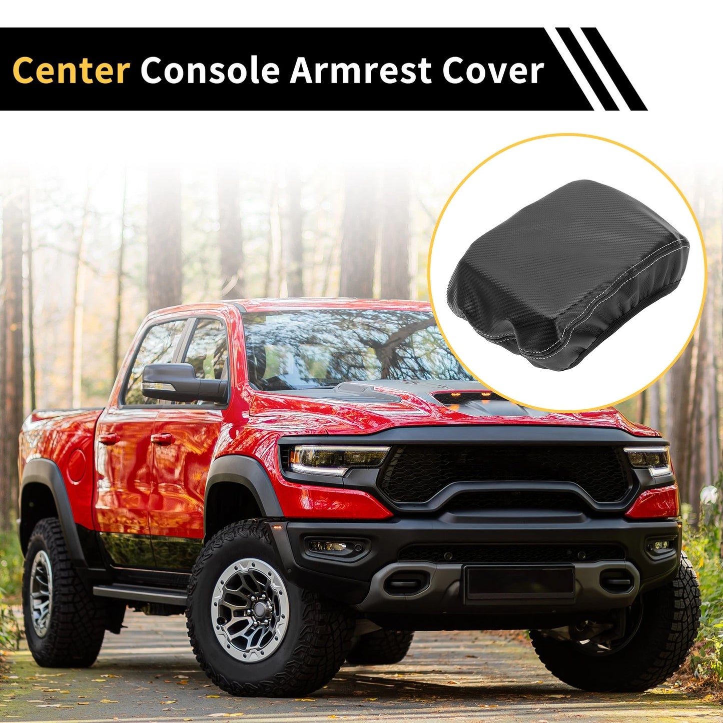 Armrest Cover Microfiber Leather Carbon Fiber Black for Chevrolet