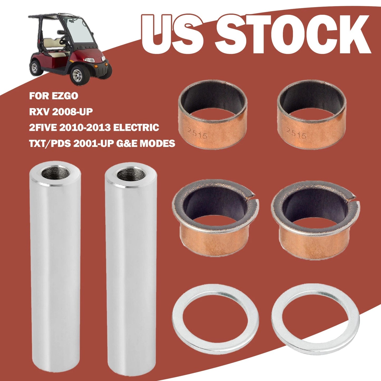 Bushing Spindle King Pin Tube Kit for EZGO 2FIVE 2010-2013 Electric