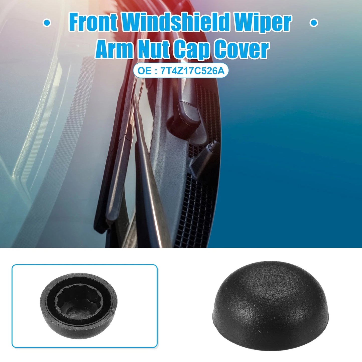 Windshield Wiper Arm Nut Cover for Ford Edge 2007-2014 (2 x Black Caps)