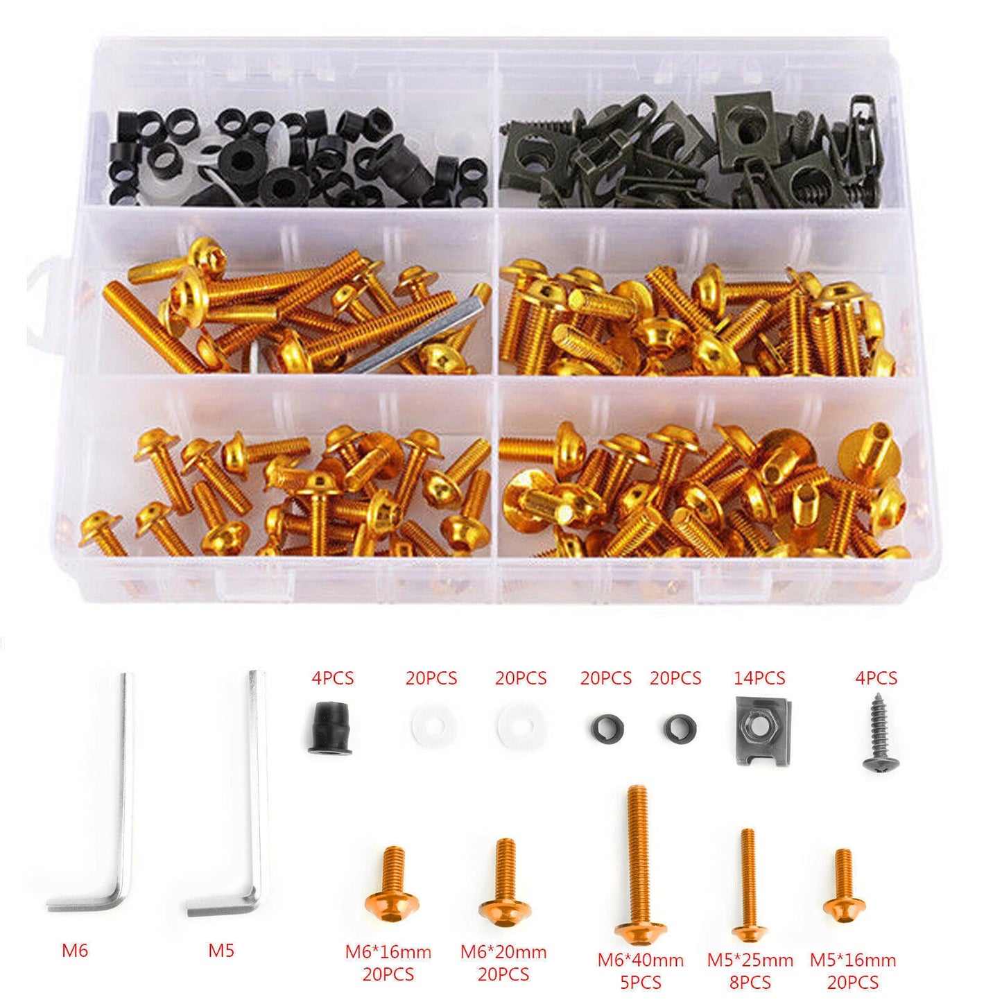 177 x Gold Fairing Bolts M5/M6 for Motorcycle