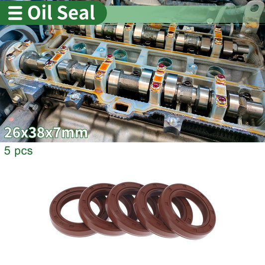 Oil Seal 26x38x7mm 5 Pcs Rotary Shaft Seal FKM Rubber Brown