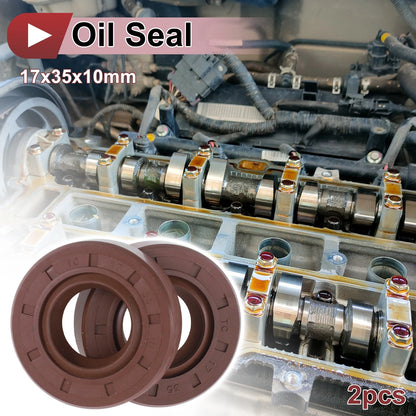 Oil Seal 17x35x10mm 2 x Seal Ring FKM Rubber Brown for Make Model