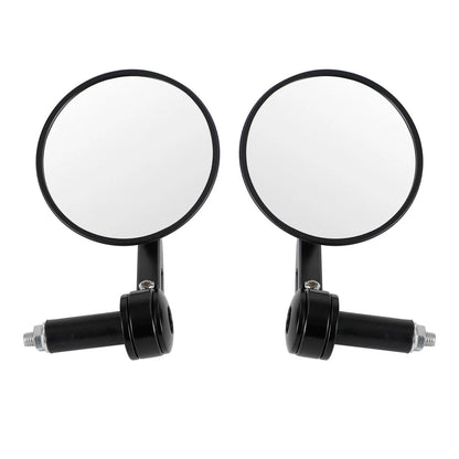 4" Round Black Handlebar End Mirrors for Universal Motorcycle