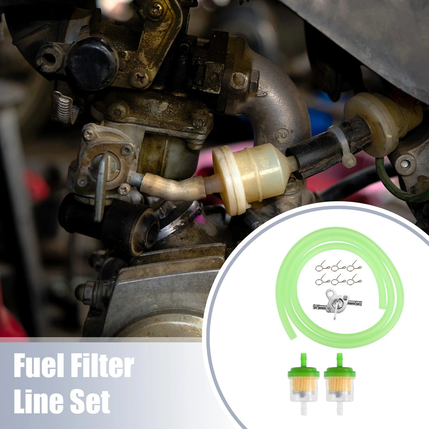1x Motorcycle Fuel Line Clamps with 2 Fuel Filter for CRF50 70 90 ATV Green