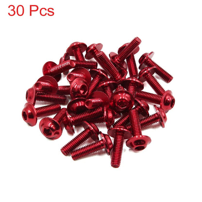 30pcs Universal Red M6 x 20mm Motorcycle Metal Fairing Hexagon Bolts Screws