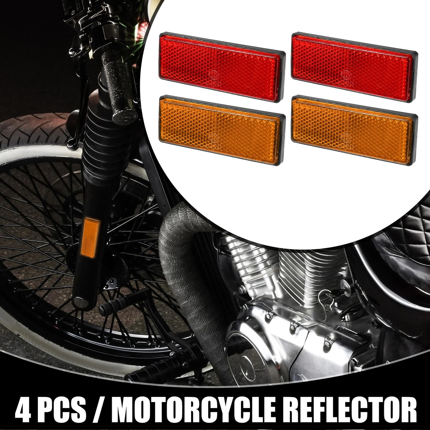 4 x Universal Reflector Rectangle Motorbike Reflector Red Orange