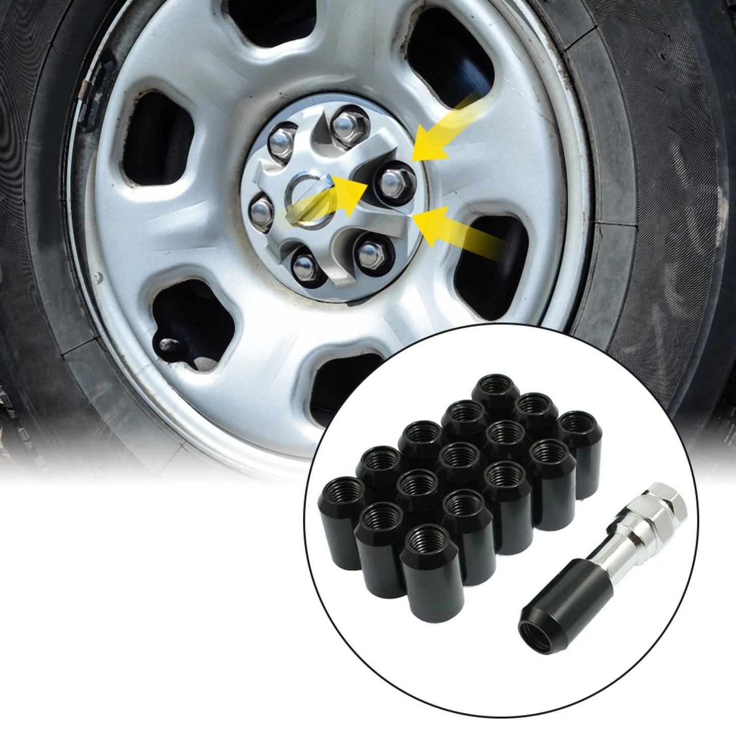 16 Pcs 12x1.5mm Black Hex Security Lock Wheel Lug Nuts for Honda