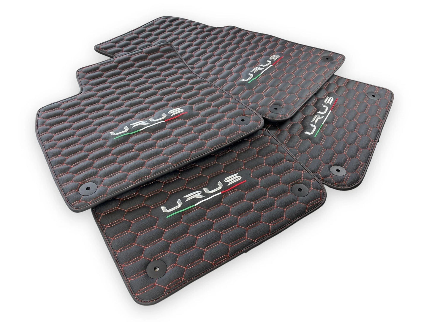 Leather Floor Mats for Lamborghini URUS 2018-2024 Black with Red Stitching