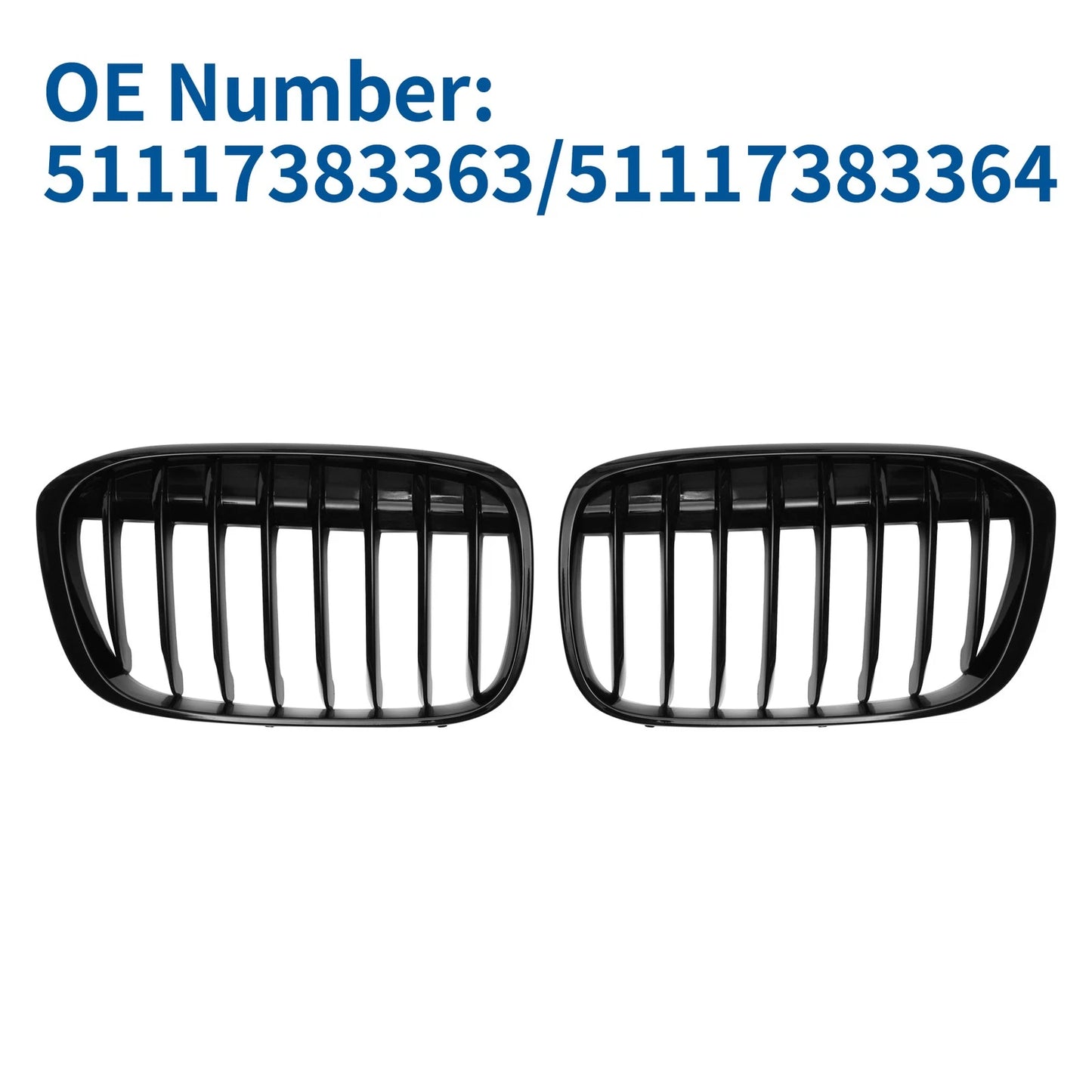 Front Upper Bumper Grille for BMW X1 F48 (2016-2022) Gloss Black
