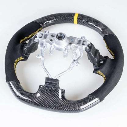 Flat Bottom Carbon Suede Yellow Steering Wheel for Subaru Impreza WRX/STI (2008-2014)