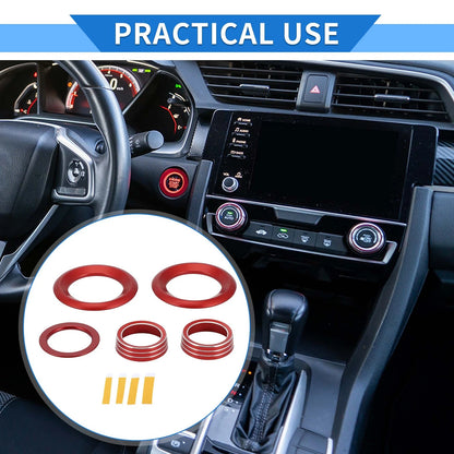 Red Engine Start Speaker Switch Knob Cover Ring for Honda Civic (2016-2021)